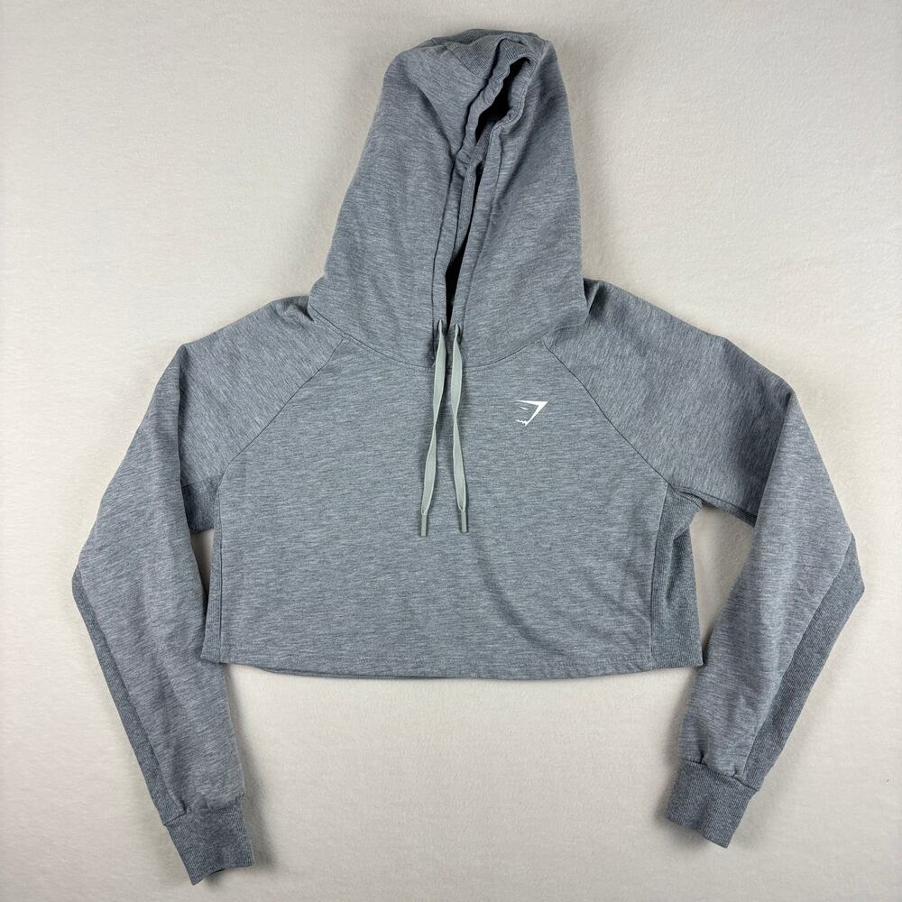 Gymshark Women's Medium Cropped Ribbed Drawstring Hoodie Minimalist Workout Top